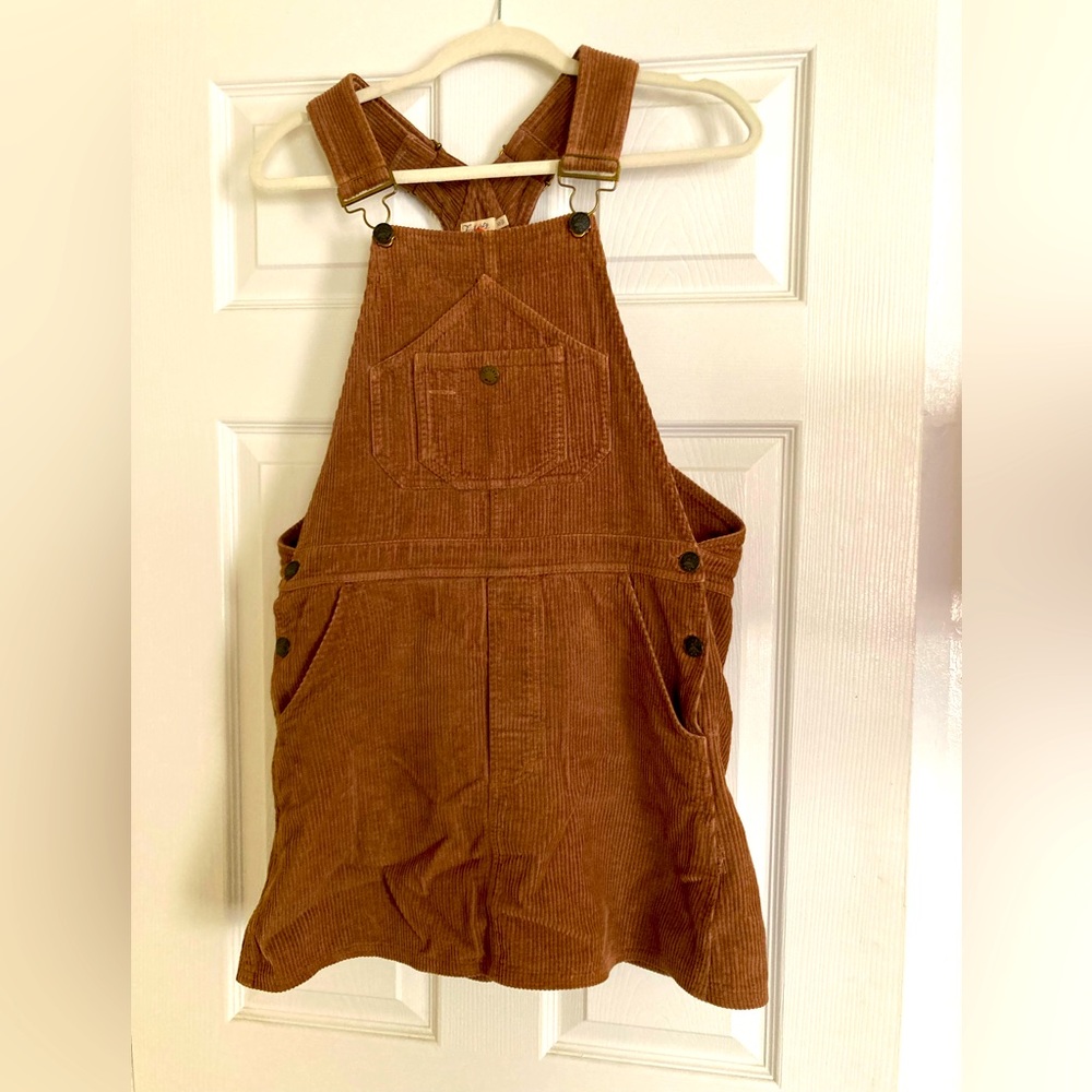 FAHERTY corduroy overall dress, brown, size XS.